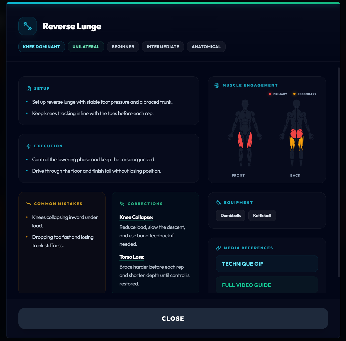 Detailed neuromuscular breakdown for corrective exercise, engine-prescribed
